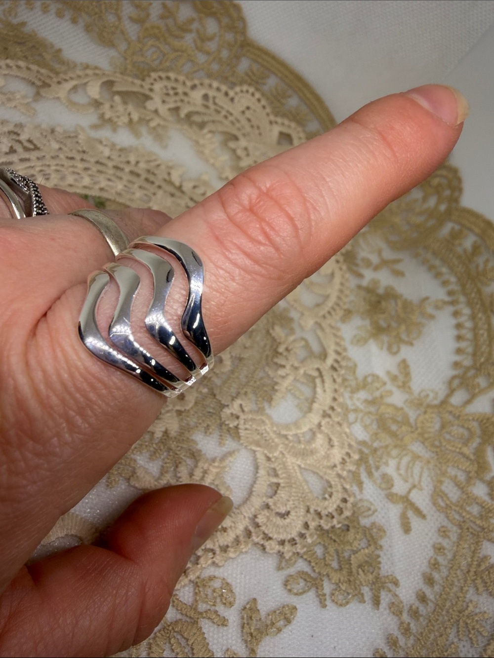 925 Sterling Silver Sculptural 4 Wave Ring Size 8 Organic Modernist Statement - Picture 3 of 8